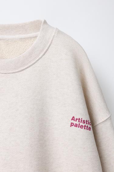 SWEATSHIRT AND PLUSH TROUSERS SET WITH SLOGAN - Sand / Marl by Zara - Image 5