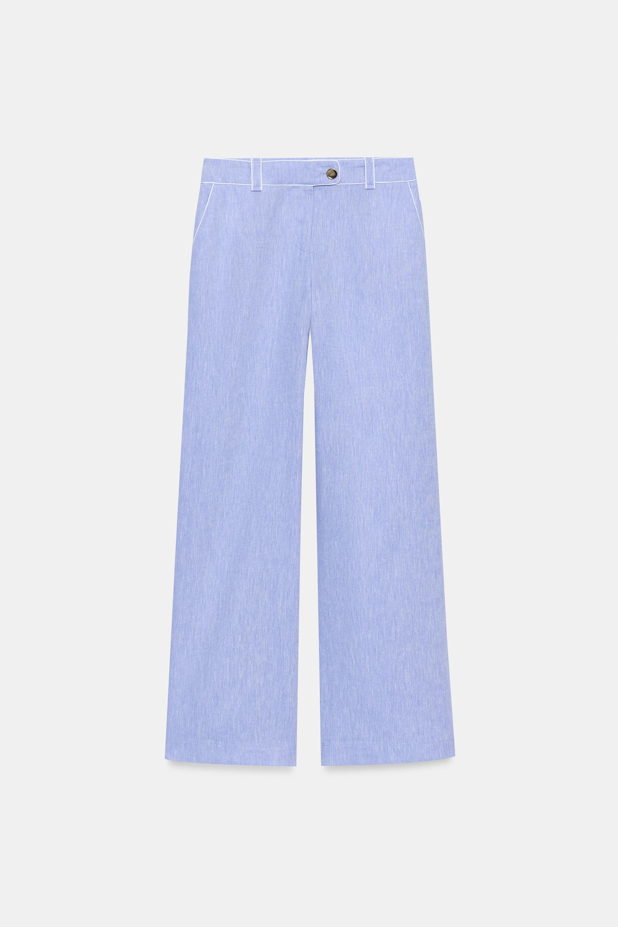 Zara Şeritli Keten Pantolon görsel 6