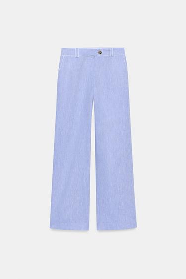 PANTALON LIN DÉTAIL LISERÉS - Bleu clair de Zara - Image 4