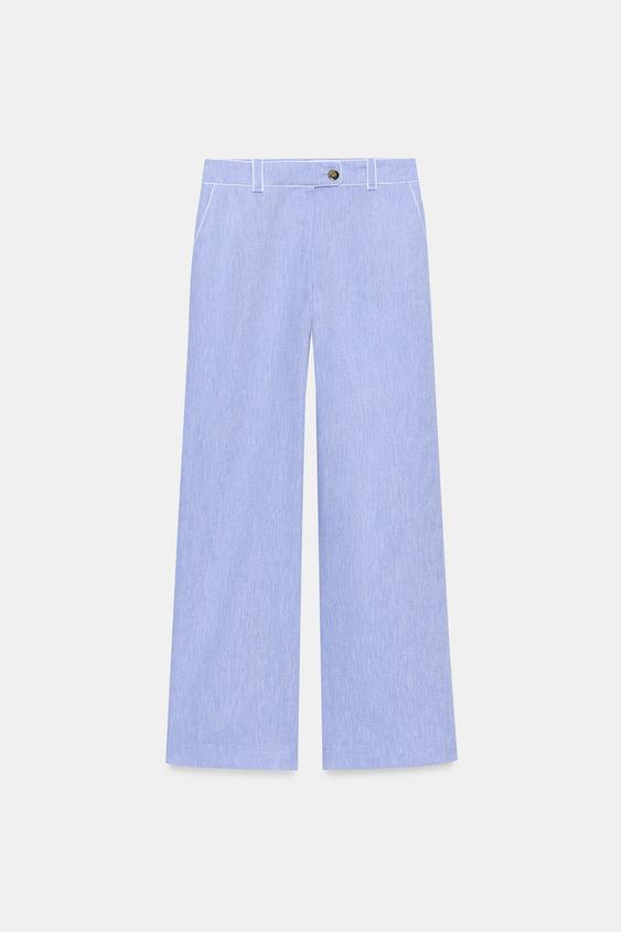 PANTALON LIN DÉTAIL LISERÉS - Bleu clair de Zara - Image 4