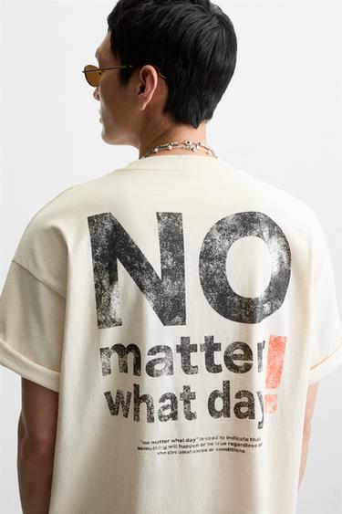 Zara WASHED PRINT T-SHIRT - Ecru