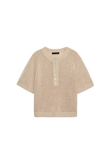 سترة محاكة بأزرار وأكمام قصيرة - رمل by Zara