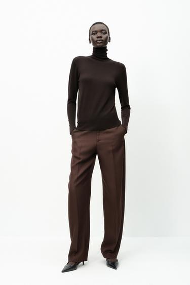 Zara BASIC BUTTONED KNIT SWEATER - Dark brown
