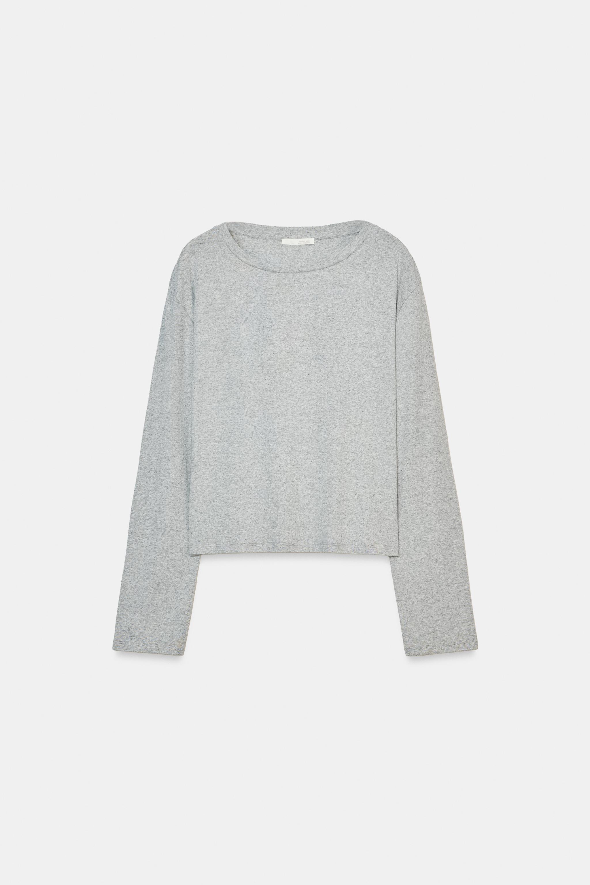 LONG SLEEVE BOAT NECK T-SHIRT - Tan marl | ZARA Turkey