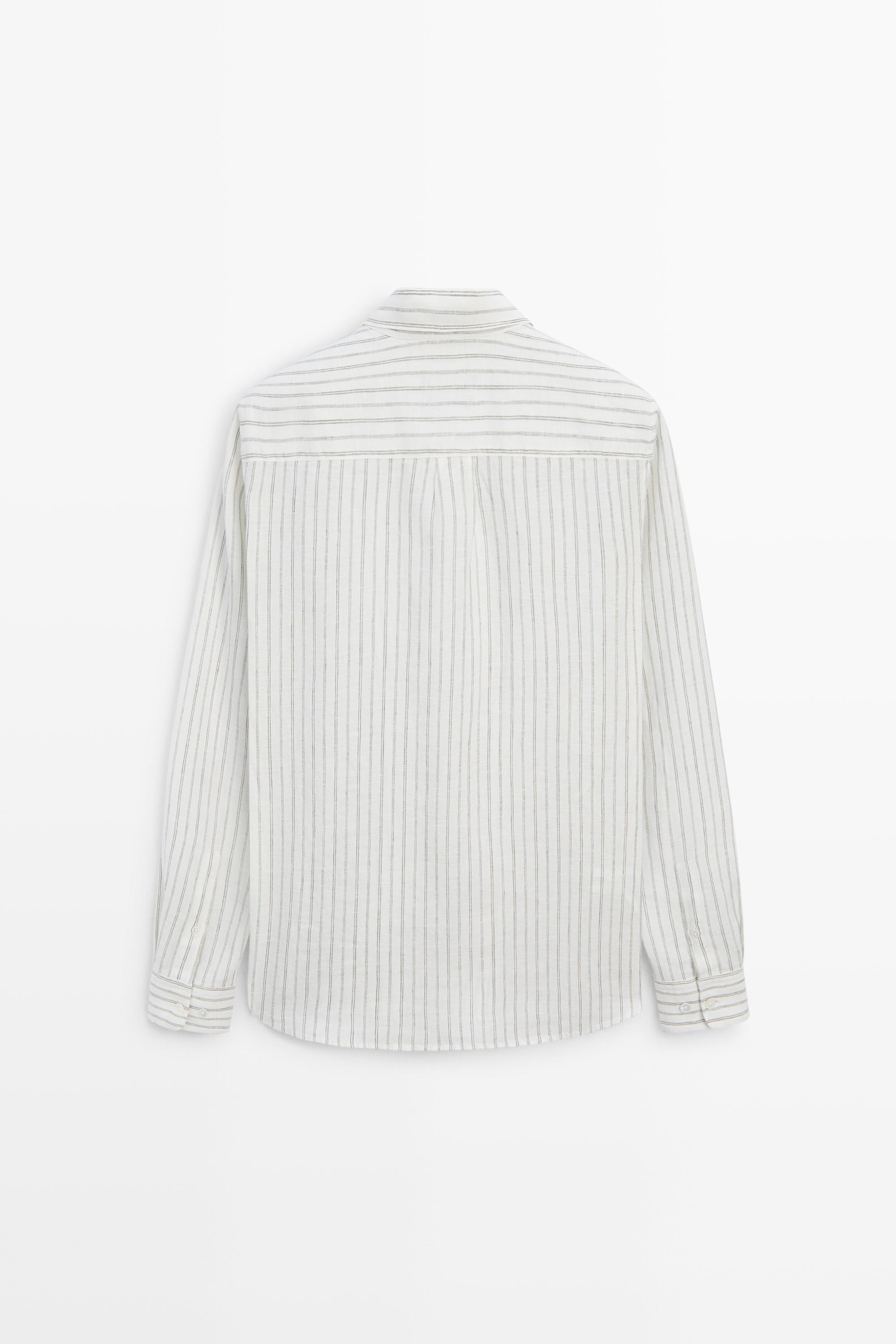 Chemise regular fit à rayures 100 % lin