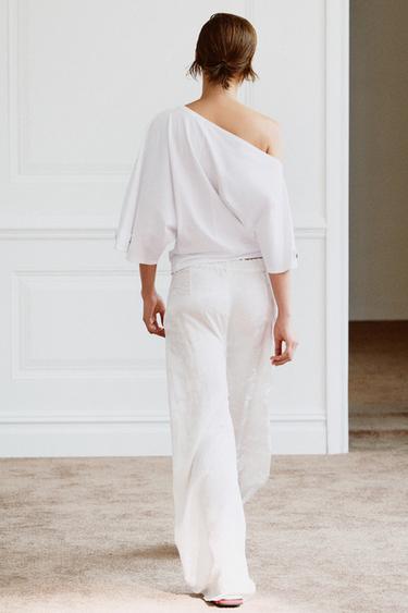 T-SHIRT COL BATEAU BOUTONS - Blanc de Zara - Image 2