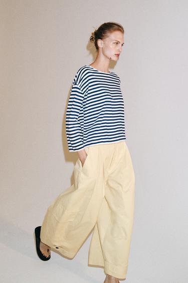 T-SHIRT RUSTIQUE À RAYURES - Bleu / Blanc de Zara - Image 3
