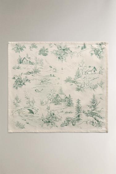 PACK OF COTTON CHRISTMAS TOILE DE JOUY NAPKINS (PACK OF 2) - Green by Zara - Image 1