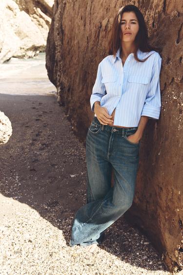 Zara Z1975 HIGH RISE WIDE LEG JEANS - Mid-blue