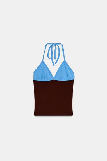 COMBINED HALTER TOP - Brown-Blue by Zara - Image 5
