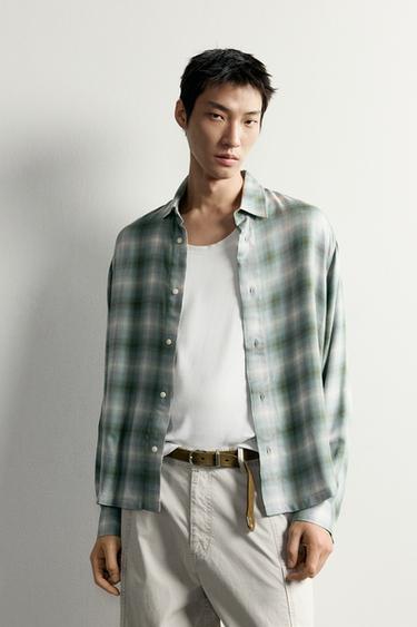 CHECK PRINT FLOWING SHIRT - Turquoise by Zara