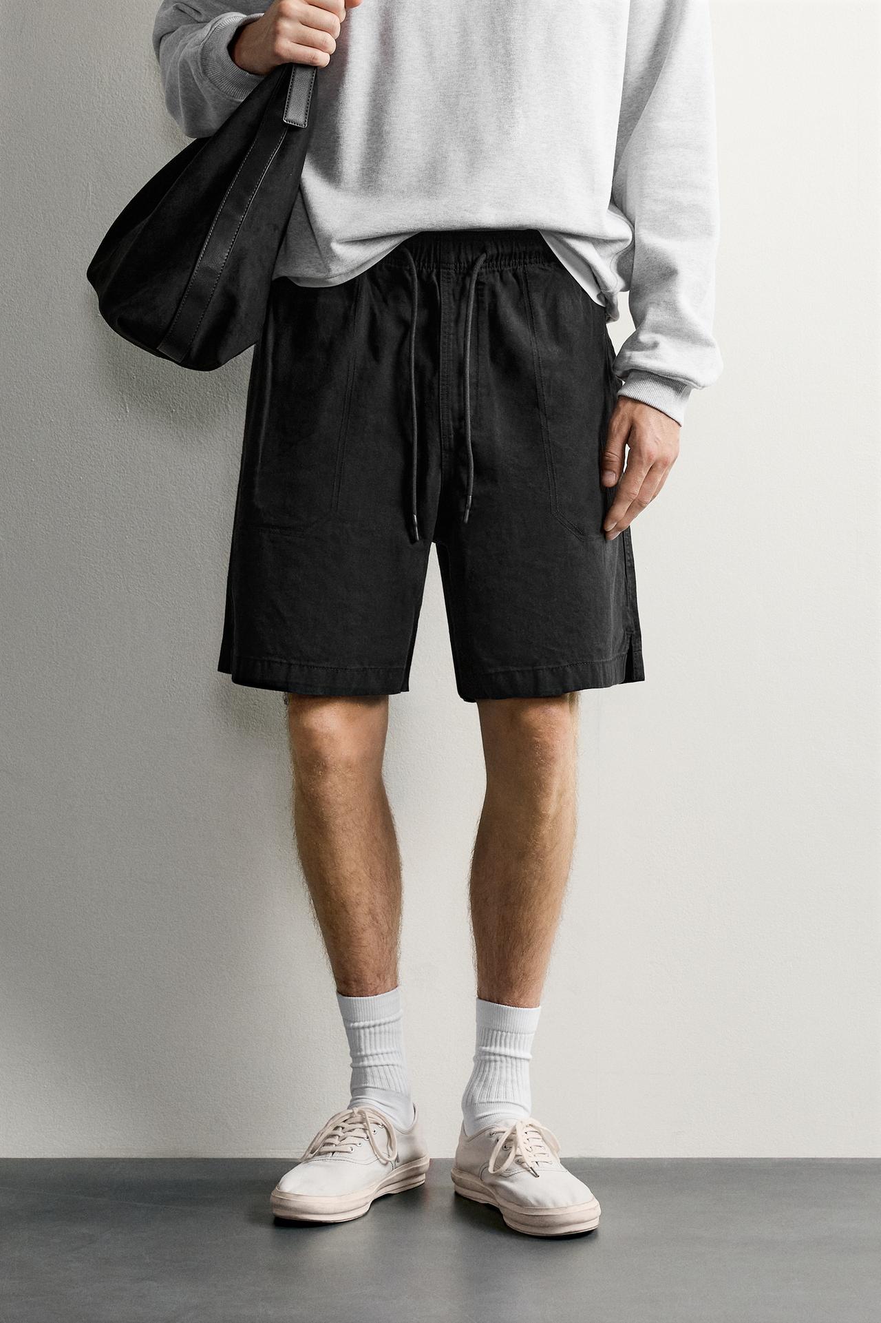 WASHED RELAXED FIT SHORTS — Black