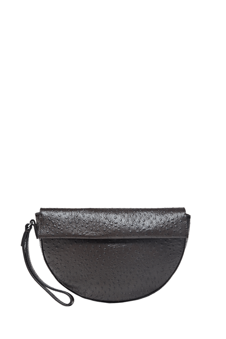 Textured nappa leather crescent handbag — Brown