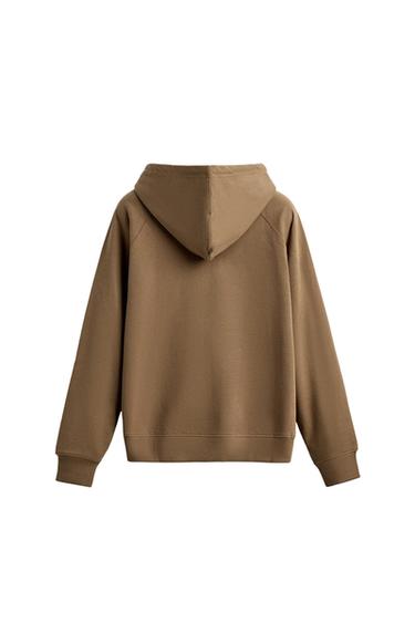 Zara HOODED ZIP-UP SWEATSHIRT - taupe brown