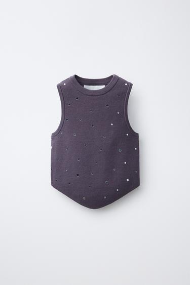 TOP EN MAILLE AVEC MIROIRS - Aubergine de Zara