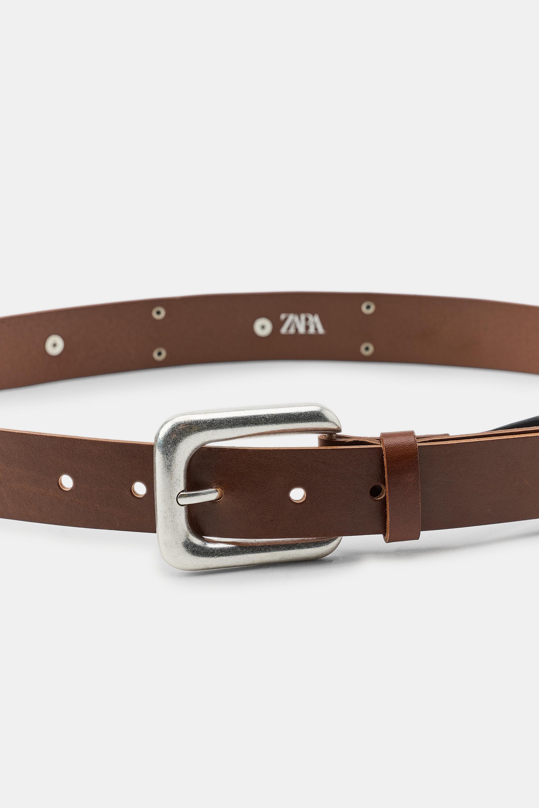 スタッズ付きレザーベルト - ブラウン | ZARA Japan / 日本
