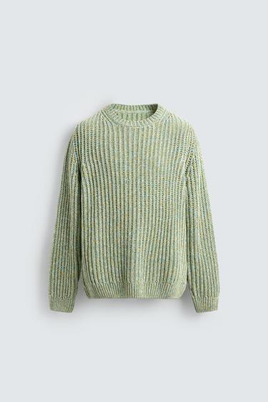 Zara TEXTURED COTTON SWEATER - Blue / Green