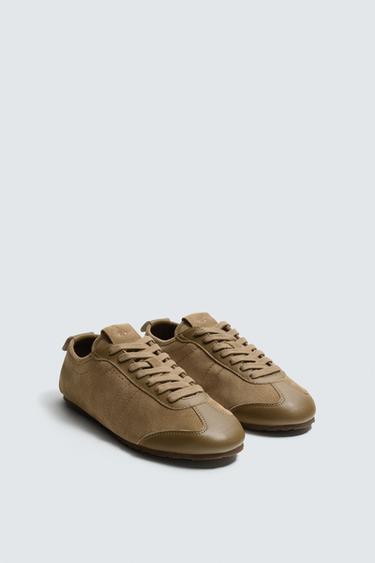 LEATHER TRAINERS - Brown by Zara