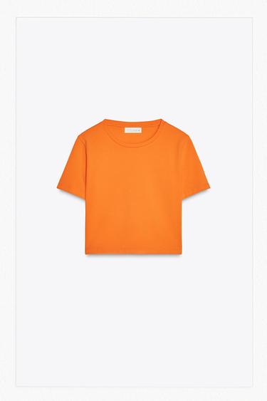 T-shirt A Maniche Lunghe Fucsia In Cotone Stretch A Costine Con Volant - Foto 3