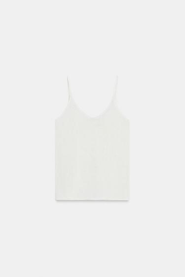 TOP DE ALÇAS DE MISTURA DE VISCOSE - Branco-marfim da Zara