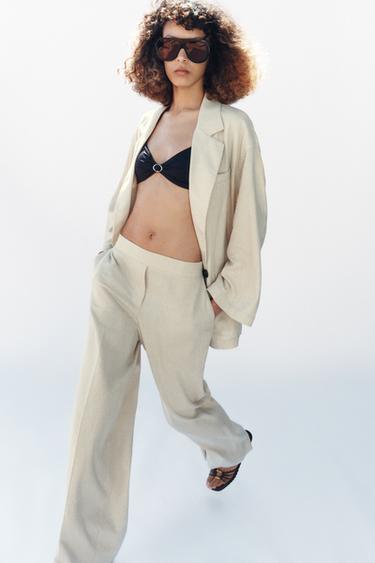 LINEN STRAIGHT TROUSERS - Light beige by Zara