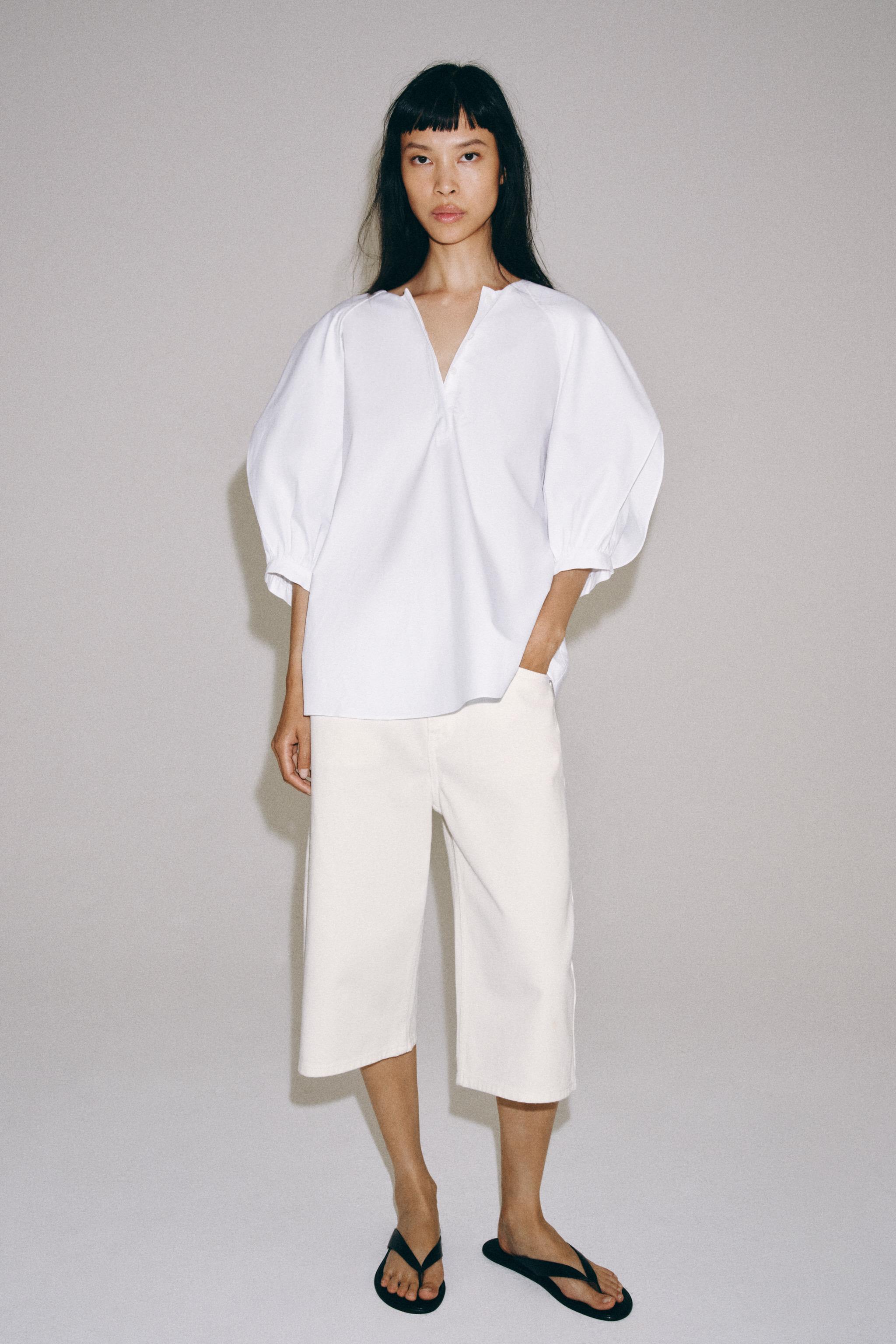 Женские рубашки Zara PLEATED SLEEVE SHIRT ZW COLLECTION — фото 4