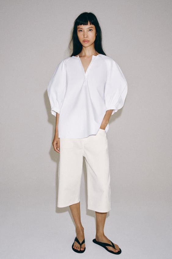 Blusa manga con pliegues