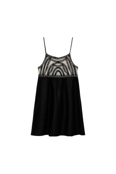 CONTRAST CROCHET LINEN BLEND DRESS