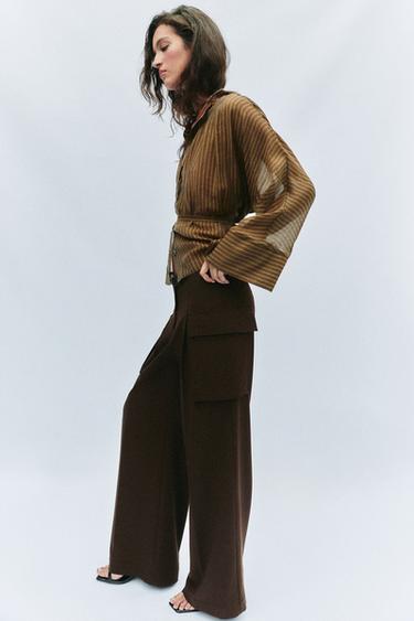 PANTALÓN CARGO PLIEGUES - Chocolate de Zara - Imagen 0