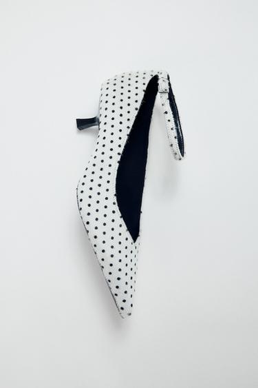 Zara POLKA DOT FUR LEATHER HEELS - white
