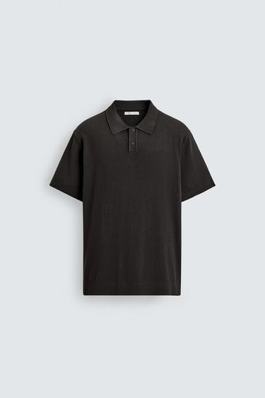 RIBBED KNIT POLO SHIRT - Chocolate by Zara