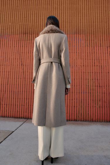 WOOL COAT WITH FAUX FUR LAPEL AND BELT - Light mink by Zara - Image 4