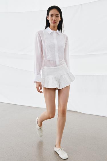 Zara FLUID EMBROIDERED SHIRT ZW COLLECTION - White