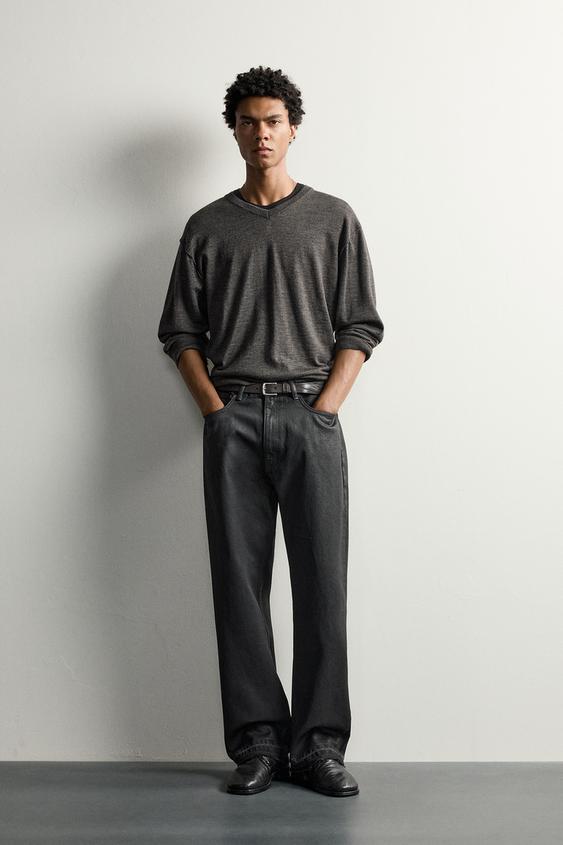 JEANS LOOSE FIT EFECTO ENCERADO - Negro de Zara - Imagen 0