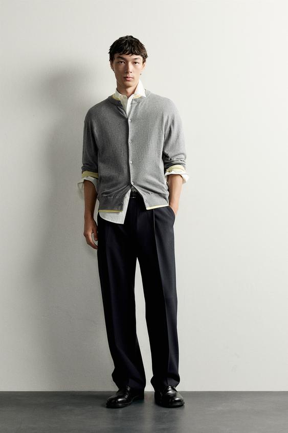 Zara 撞色飾邊標準剪裁開襟衫 - 斑紋灰色 - 圖片 0