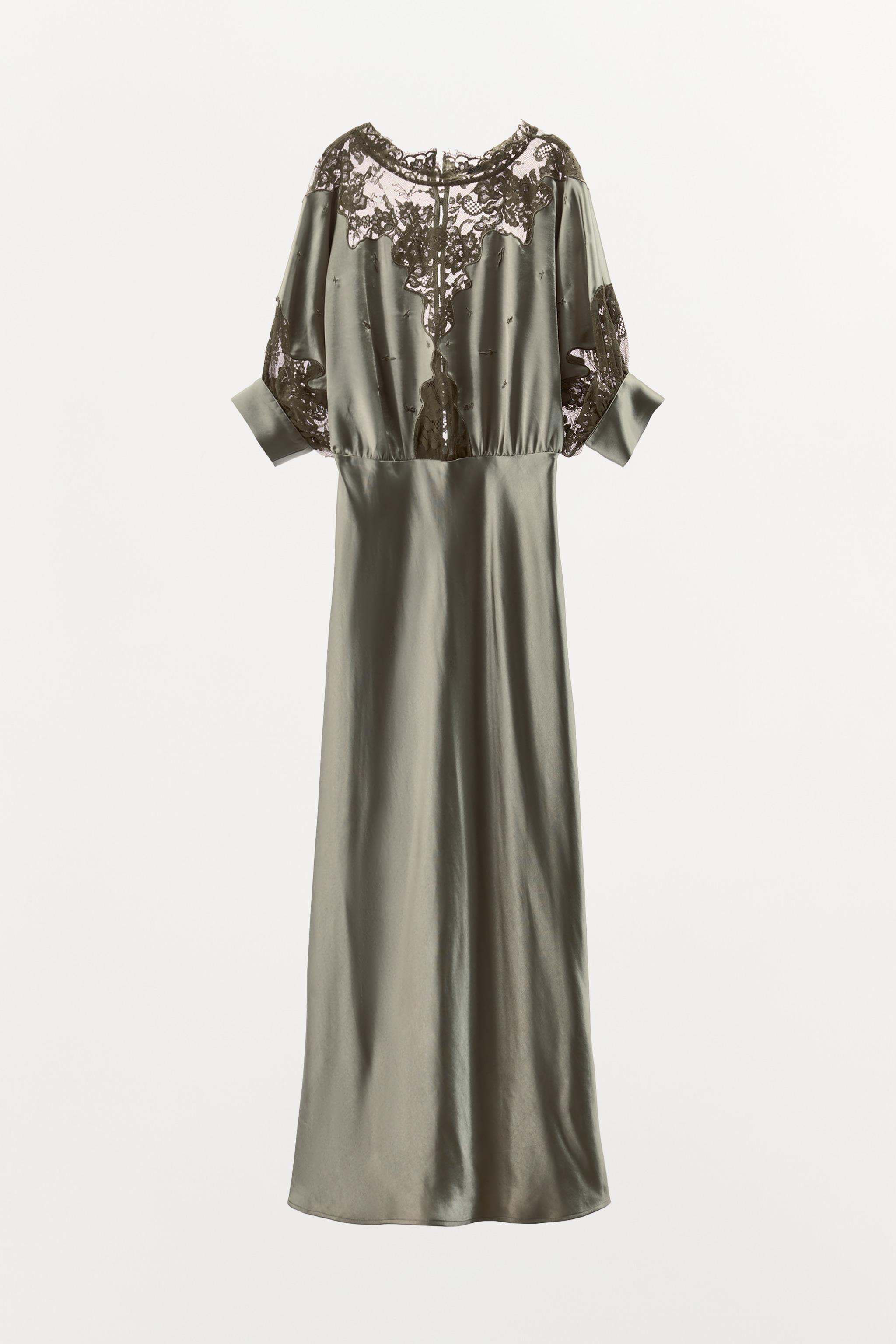 SATIN LACE DRESS - Gray green | ZARA United States SATIN LACE DRESS - Gray green | ZARA United States
