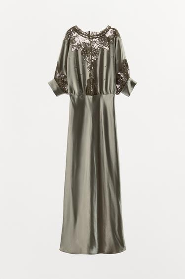 SATIN LACE DRESS - Grey green by Zara - Image 6