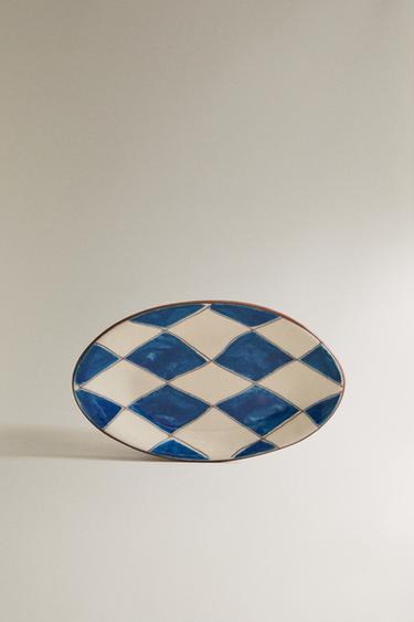 Zara BLUE DIAMOND CERAMIC BATHROOM SOAP DISH - Blue / White - Image 0