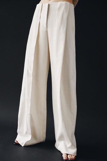Zara ZW COLLECTION TOPSTITCHED STRAIGHT PANTS - Ivory