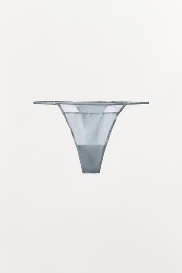 سروال ثونغ حريري - أزرق فاتح الخاص بـ Zara