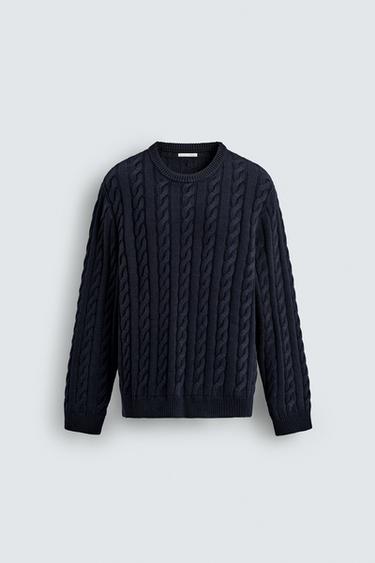CABLE-KNIT TEXTURED JUMPER - Navy blue by Zara