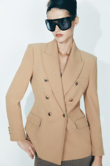 Zara TAILORED DOUBLE BREASTED BLAZER - taupe brown