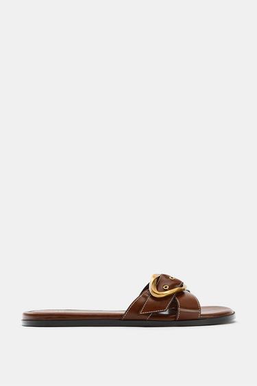 BUCKLED FLAT SANDALS - Brown by Zara - Image 0