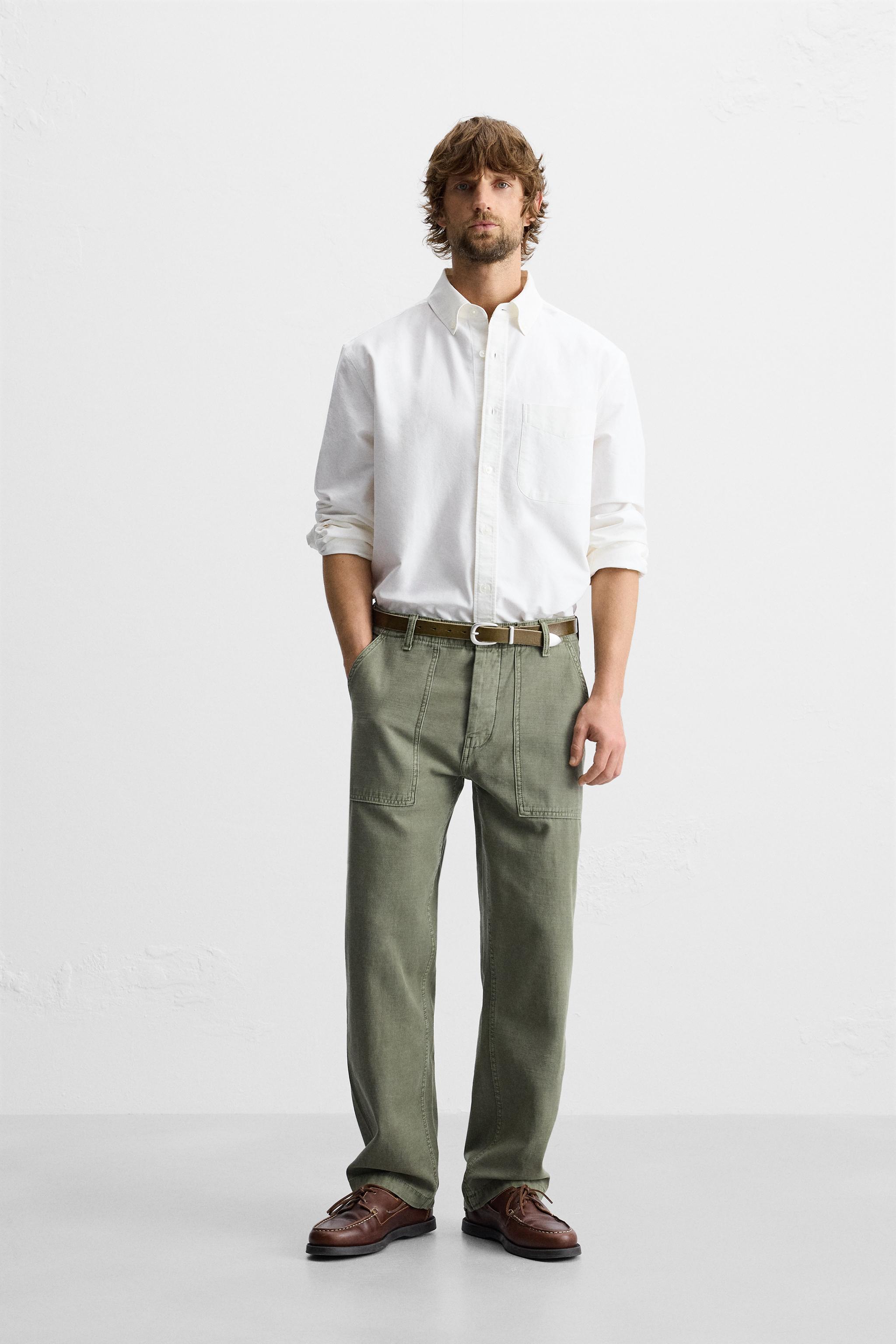 ウォッシュ加工レギュラーフィットパンツ - ダークカーキ | ZARA