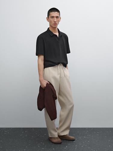 Zara Linen blend short sleeve polo shirt - Black - Image 0