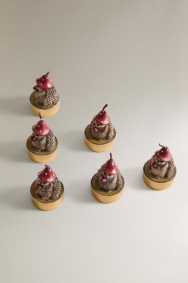 PACK OF CHRISTMAS HEDGEHOG CANDLES (PACK OF 6) - Brown by Zara - Image 1