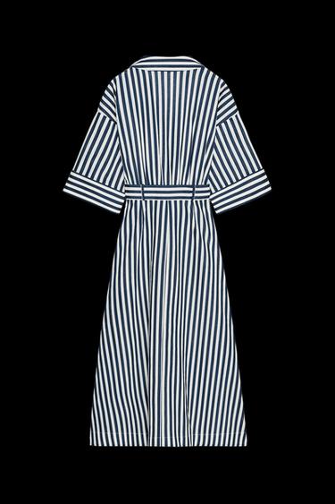 STRIPED LINEN BLEND MIDI DRESS - Blue/White by Zara