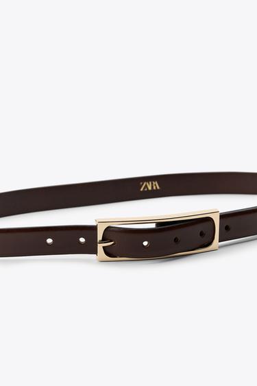 Zara LEATHER BELT WITH RECTANGULAR BUCKLE - Brown