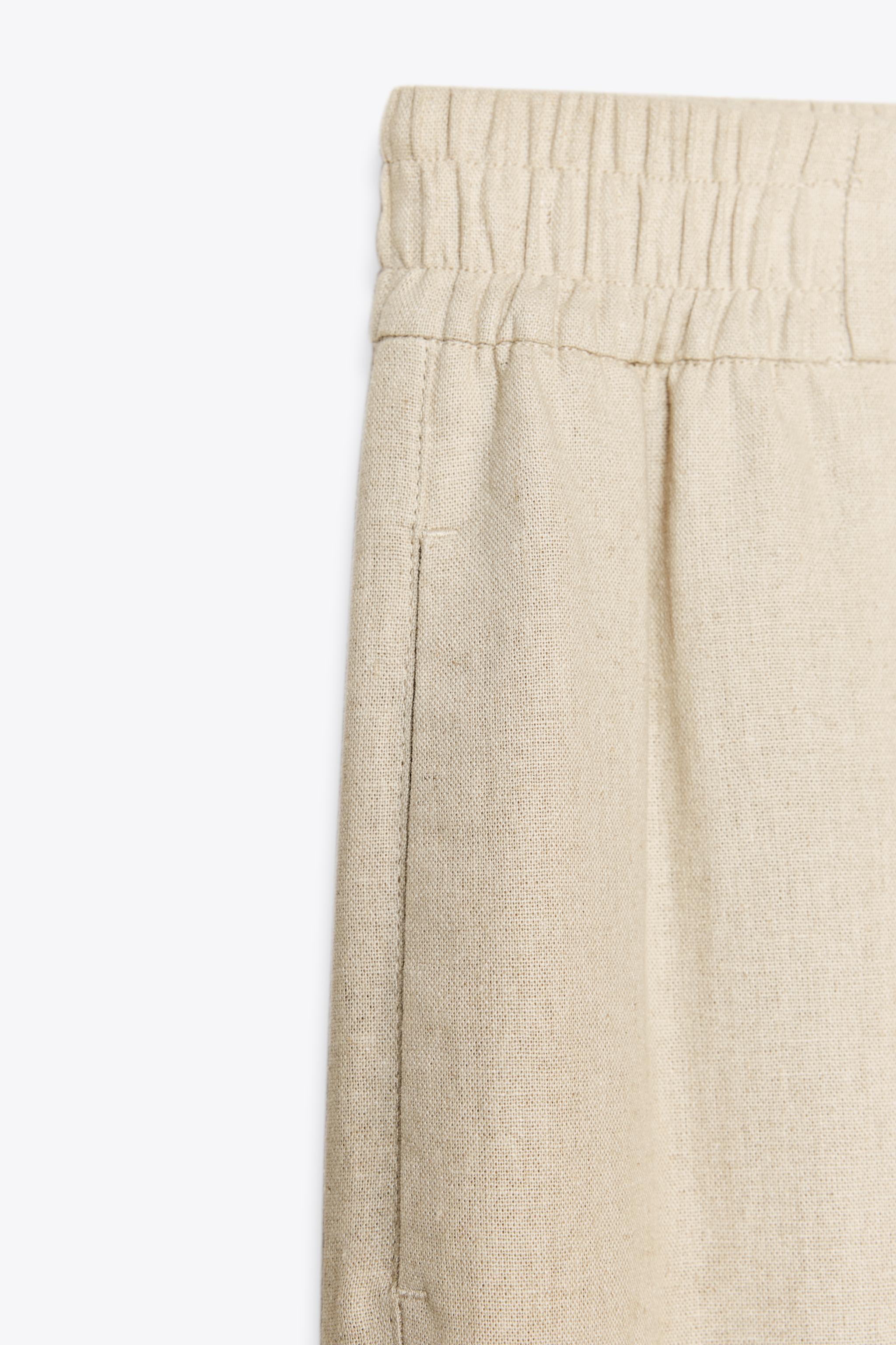 ワイドレッグ リネンブレンド パンツ - ダークカーキ | ZARA