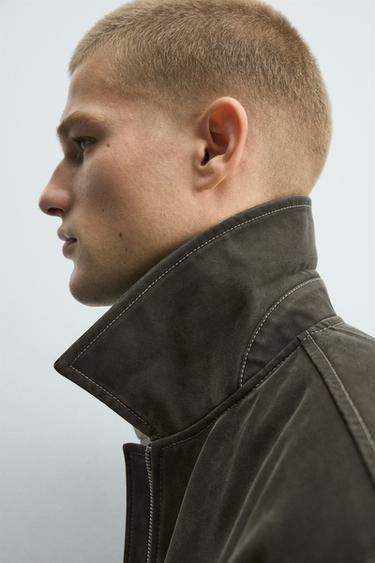 WASHED-EFFECT TOPSTITCHED JACKET - Brown by Zara - Image 6